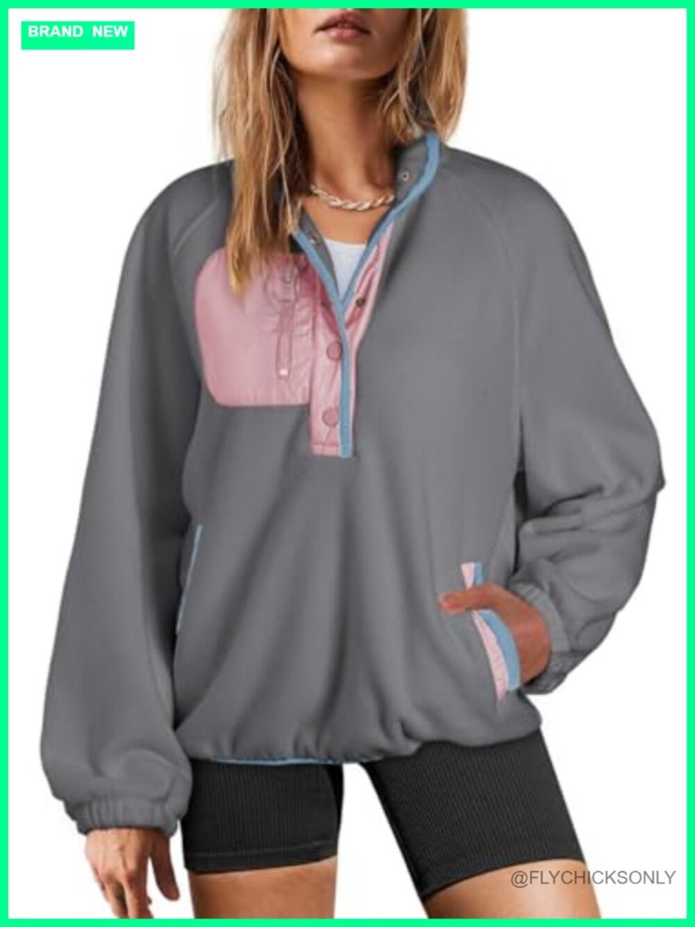 Oversized Fuzzy Fleece Sherpa Sweatshirt Button Front Pullover